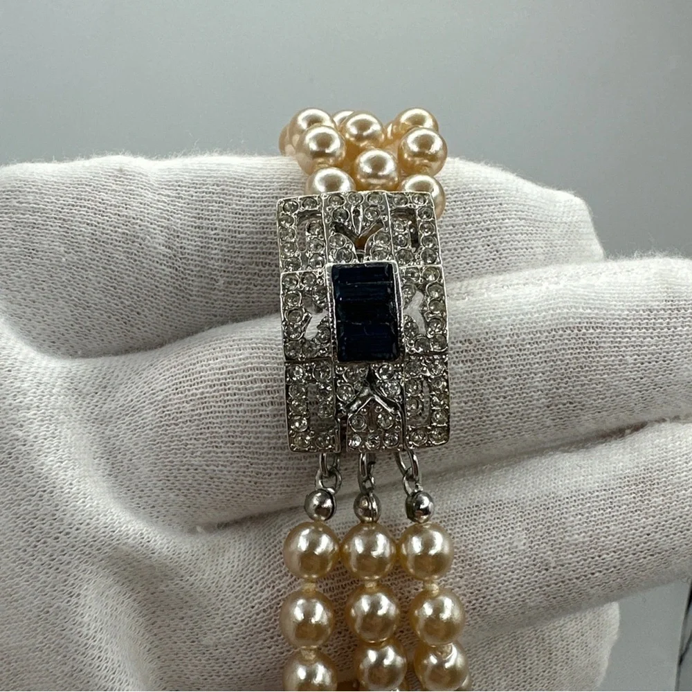 Rare Kenneth Lane Vintage Triple Strand‎ Faux Pearl Art Deco Style Bracelet #519 - Picture 5 of 7